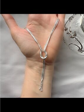 Sterling Silver Knot Lariat Necklace - Elegant Silver Y-Necklace